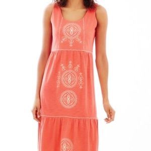 J. JILL SLEEVELESS MAXI DRESS Hi Low Embroidered